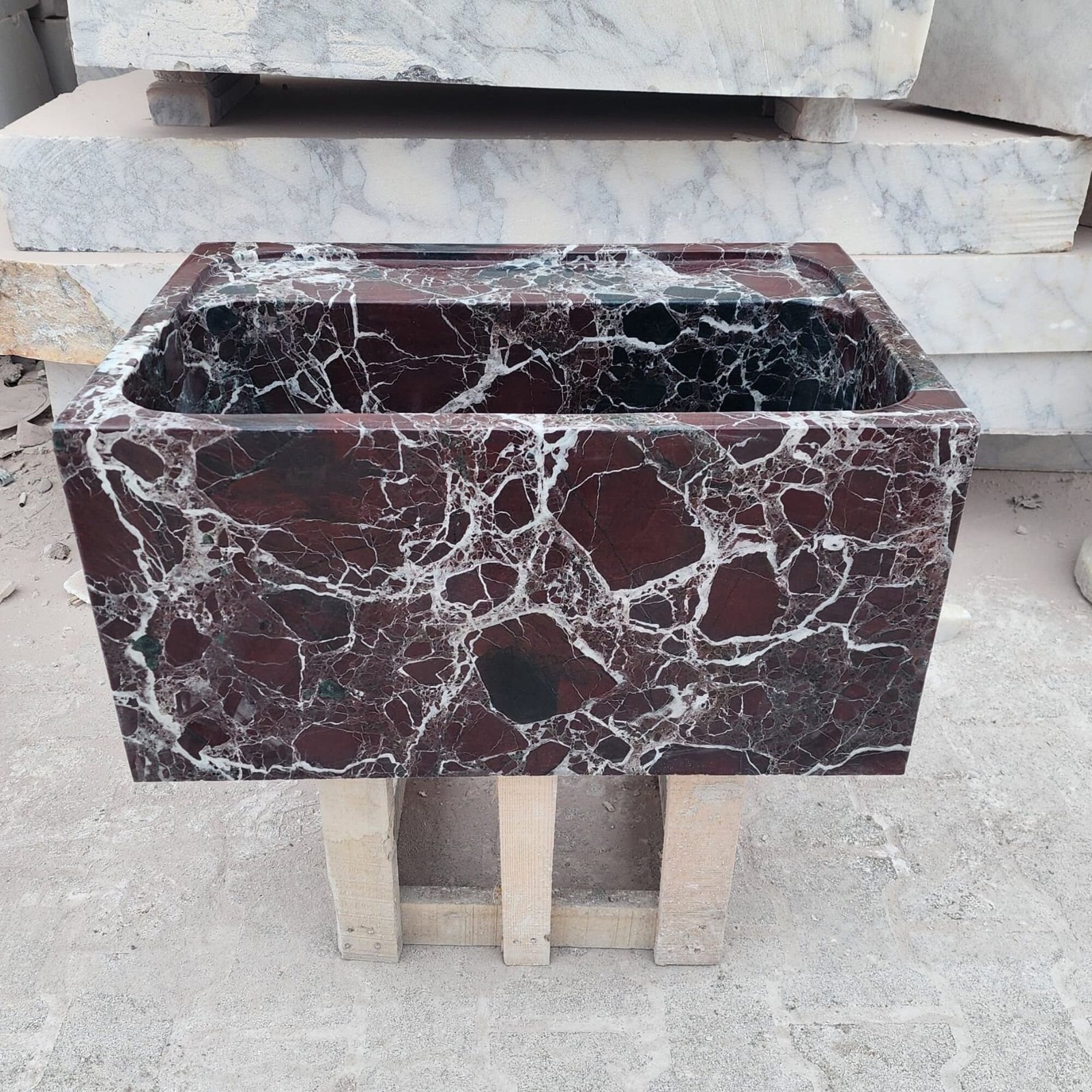 Rossa Levanto Kırmızı Mermer Lavabo – El Yapımı Farmhouse Lüks Basin - Görsel 3