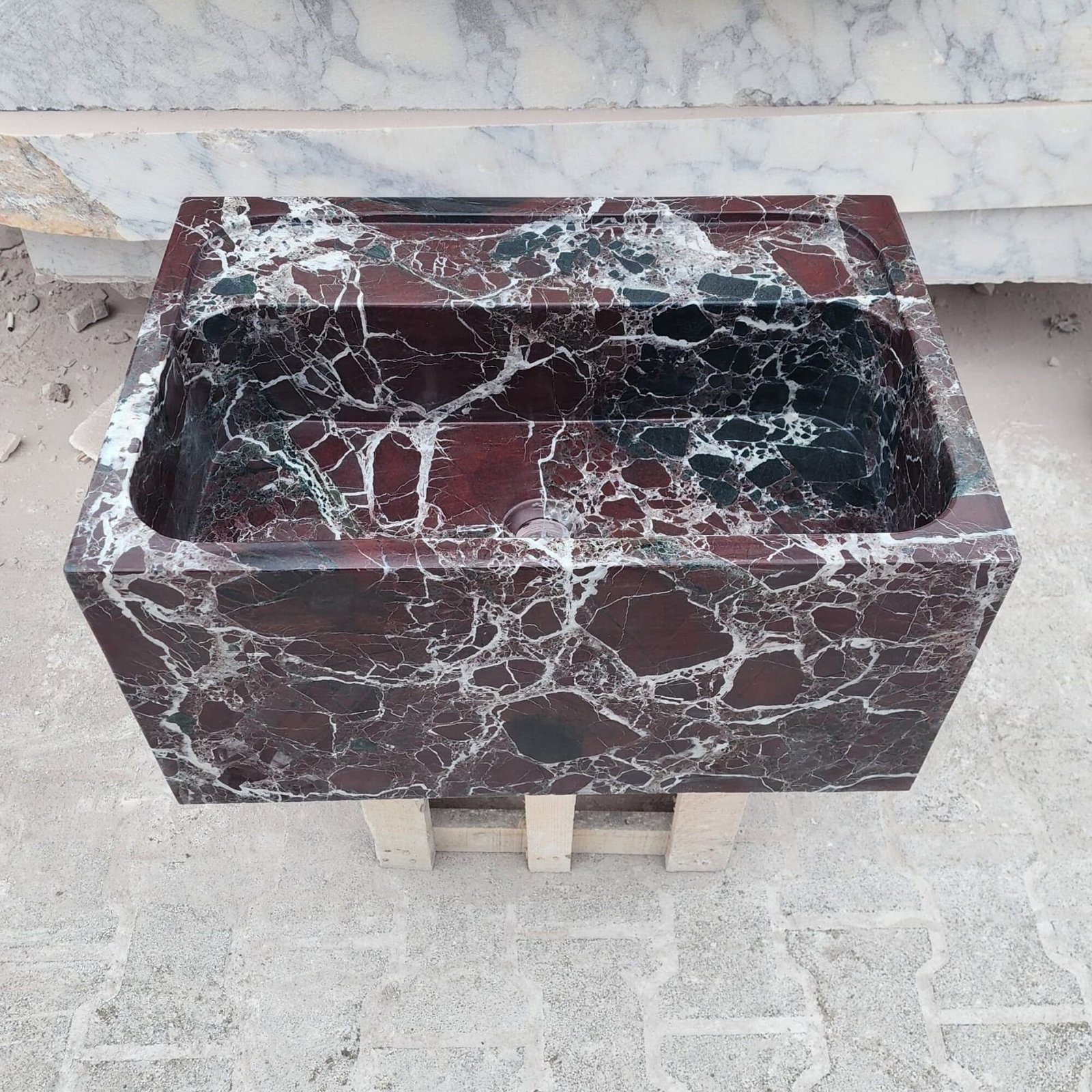 Rossa Levanto Kırmızı Mermer Lavabo – El Yapımı Farmhouse Lüks Basin - Görsel 7