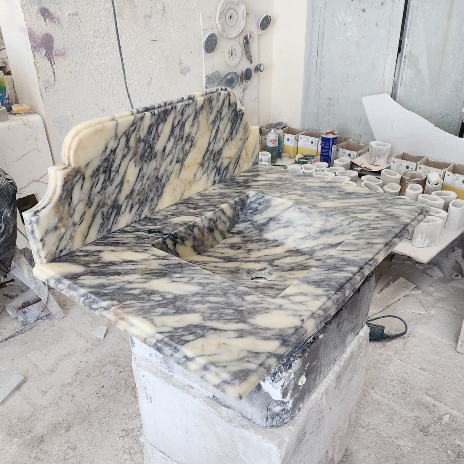 Calacatta Viola Mermer Lavabo – Duvara Monte Lüks Stone Vessel Sink - Görsel 5