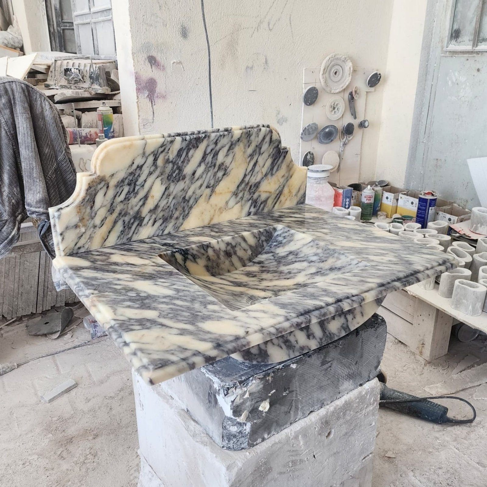 Calacatta Viola Mermer Lavabo – Duvara Monte Lüks Stone Vessel Sink - Görsel 3