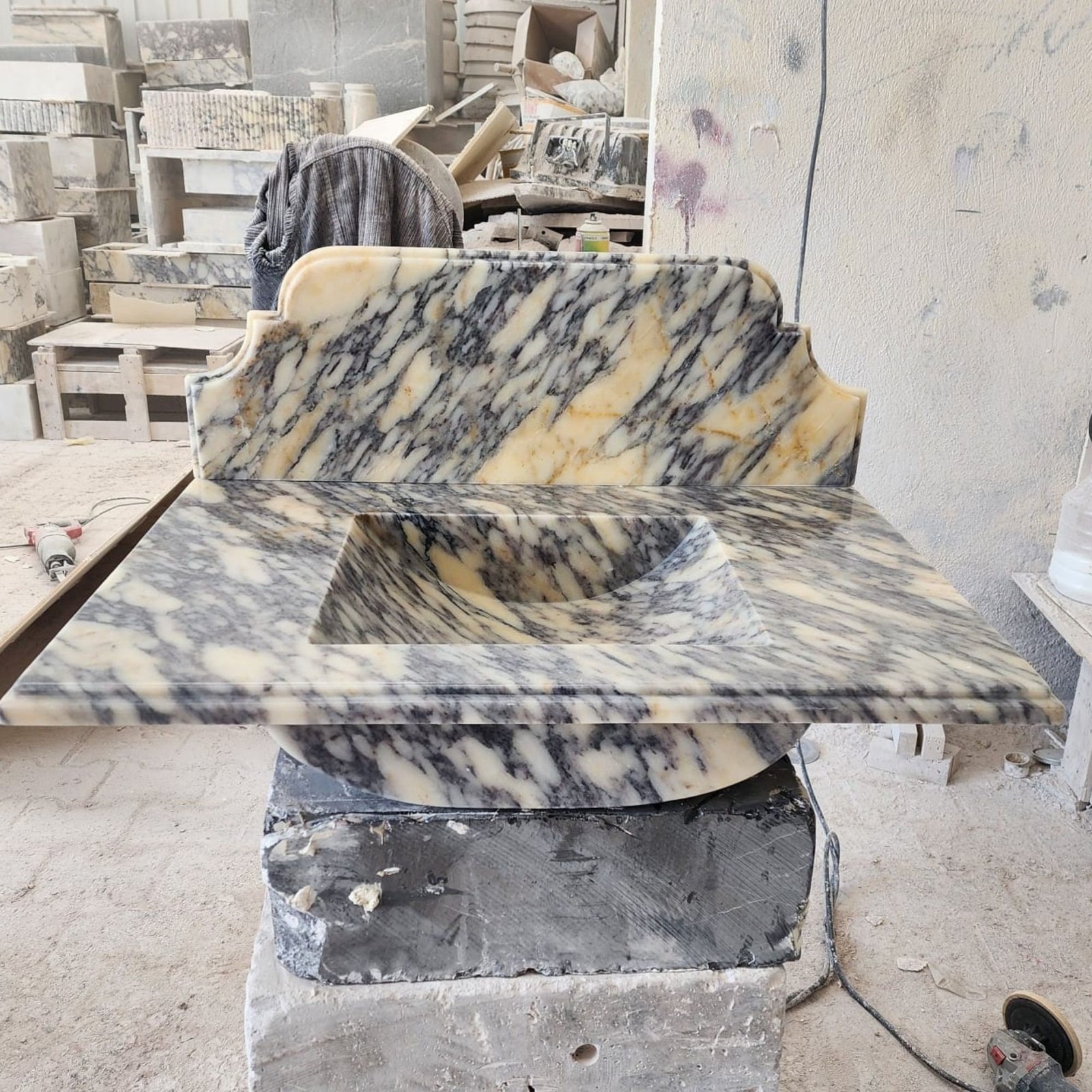 Calacatta Viola Mermer Lavabo – Duvara Monte Lüks Stone Vessel Sink - Görsel 2