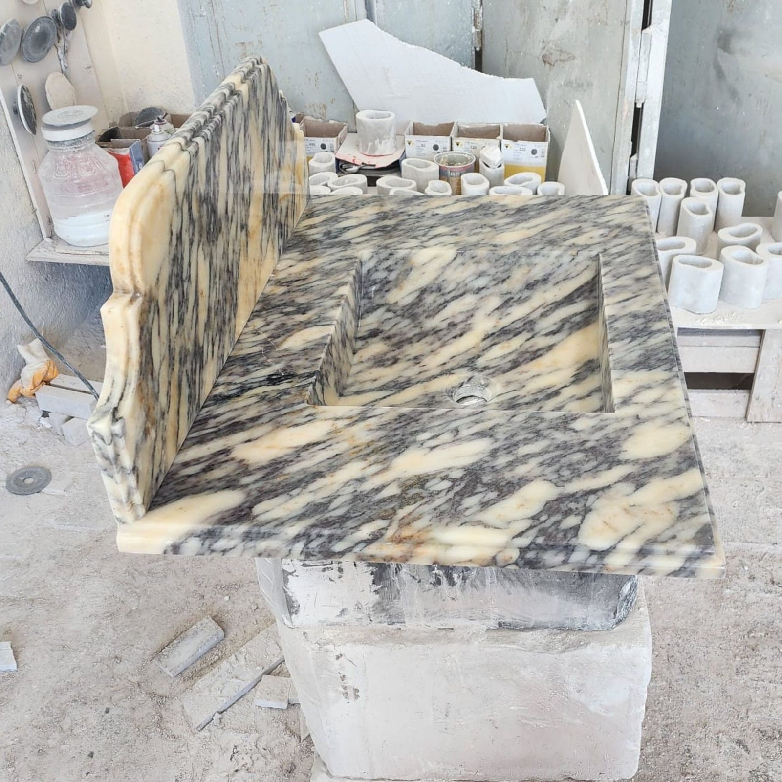 Calacatta Viola Mermer Lavabo – Duvara Monte Lüks Stone Vessel Sink - Görsel 8