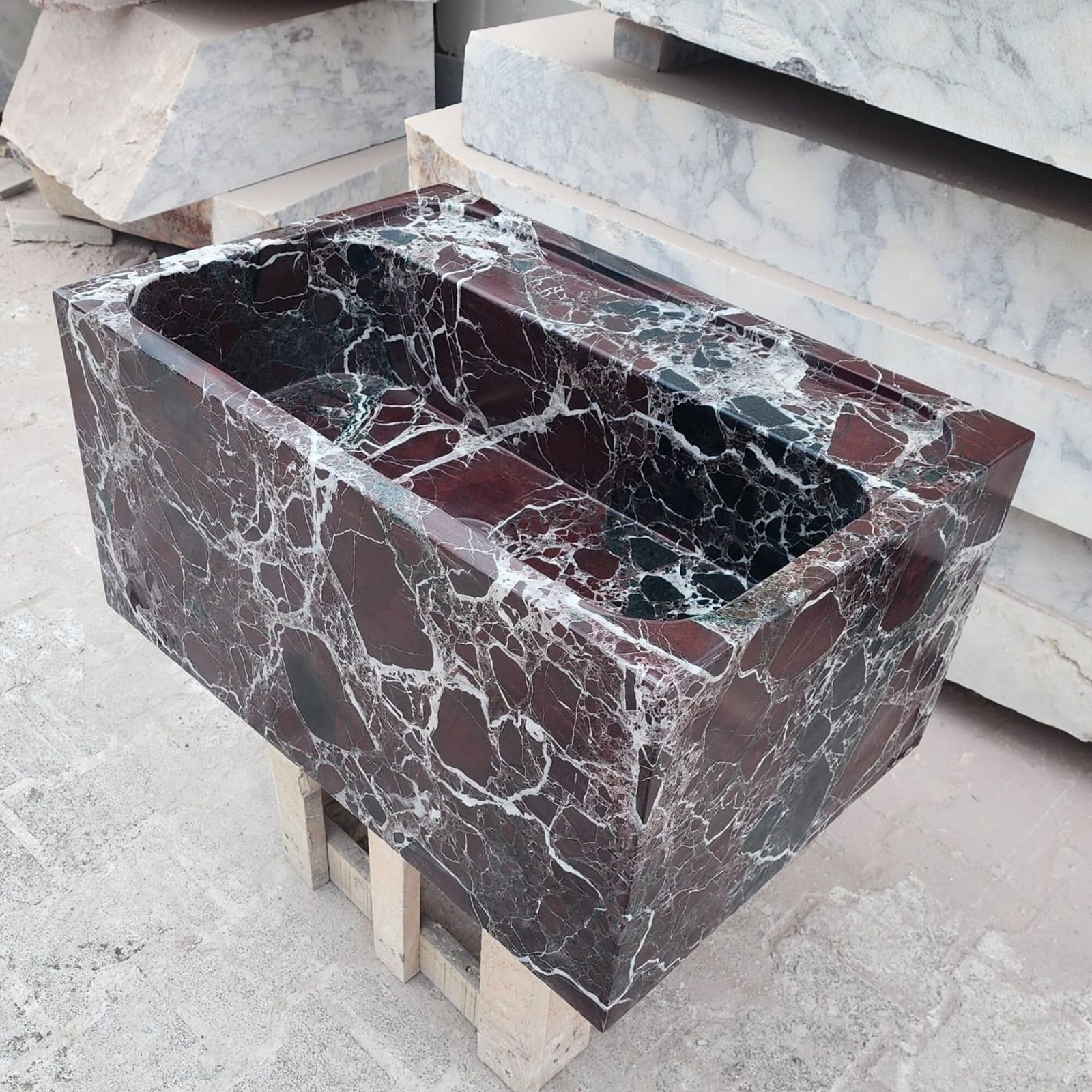 Rossa Levanto Kırmızı Mermer Lavabo – El Yapımı Farmhouse Lüks Basin - Görsel 2
