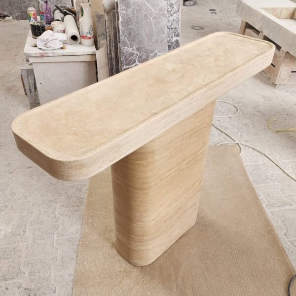 Traverten Mermer Orta Sehpa – Heykelsi Ayaklı Modern Tasarım Coffee Table