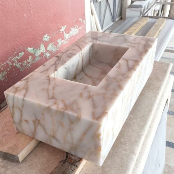 Calacatta Gold Mermer Lavabo – Duvara Monte Lüks Doğal Taş Vanity