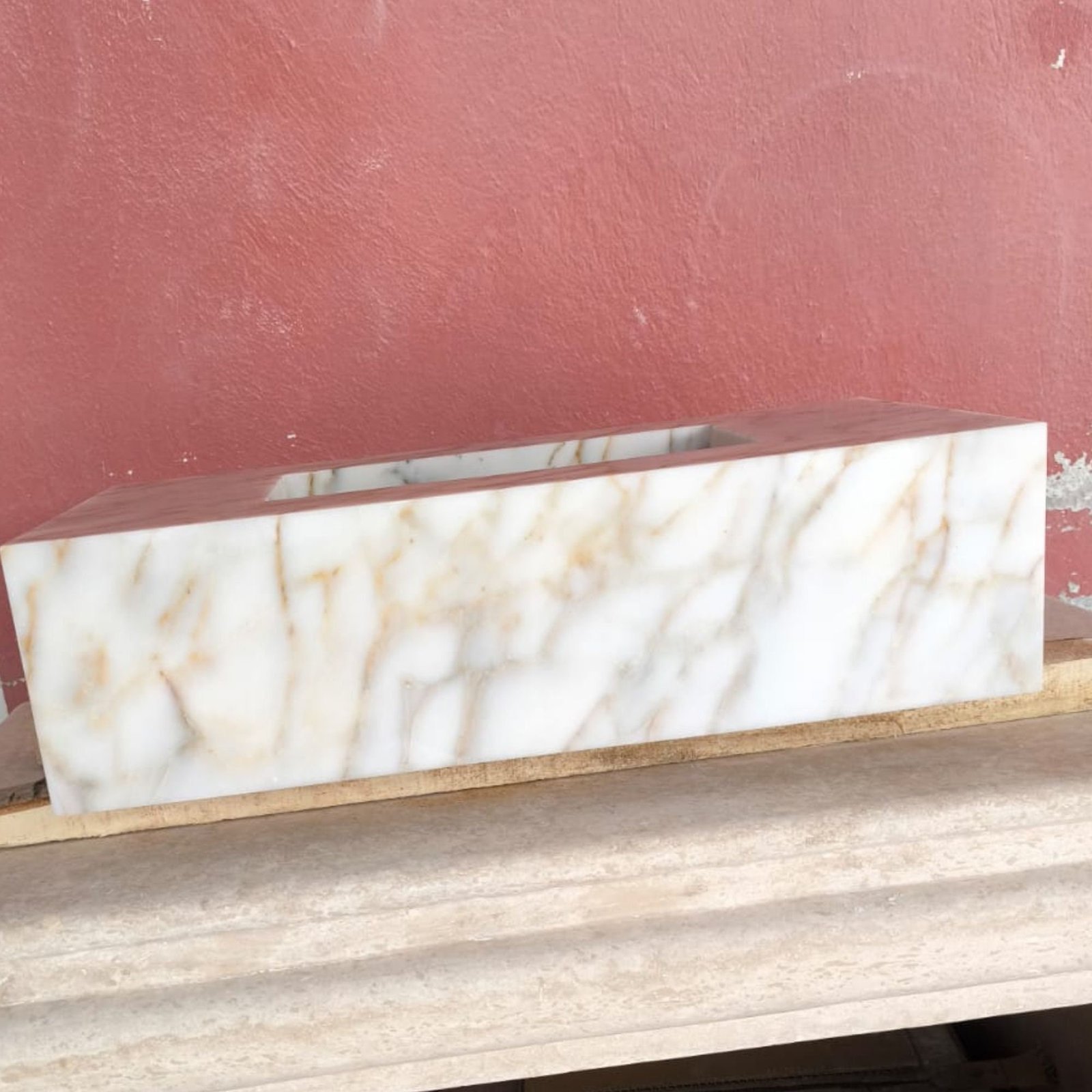 Calacatta Gold Mermer Lavabo – Duvara Monte Lüks Doğal Taş Vanity - Görsel 7