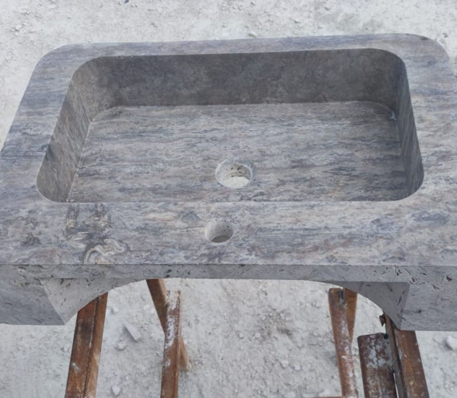 Traverten Mermer Lavabo – El Yapımı Yuvarlatılmış Köşe Farmhouse Sink - Görsel 5