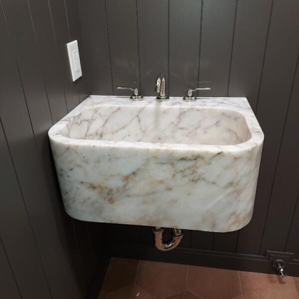 Calacatta Gold Mermer Lavabo – Dikdörtgen Parlak Yüzey Modern Vanity
