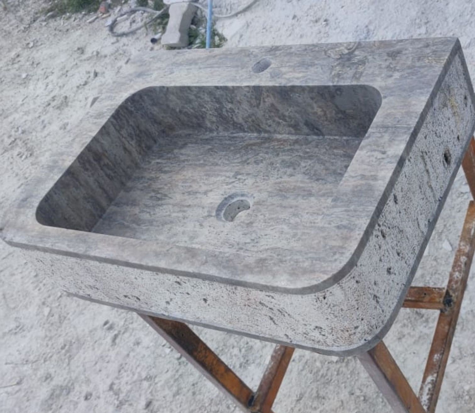 Traverten Mermer Lavabo – El Yapımı Yuvarlatılmış Köşe Farmhouse Sink - Görsel 6