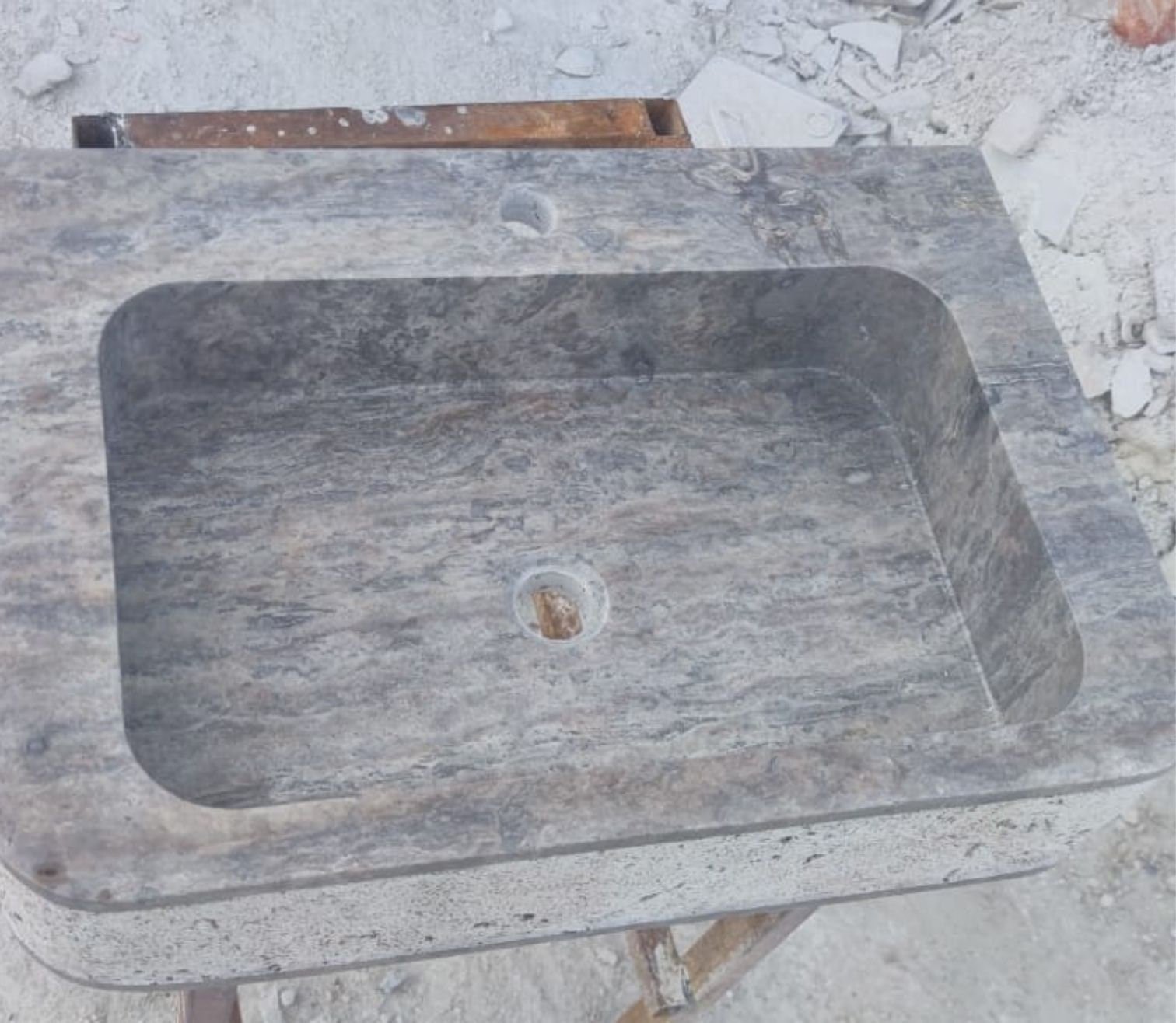Traverten Mermer Lavabo – El Yapımı Yuvarlatılmış Köşe Farmhouse Sink - Görsel 7