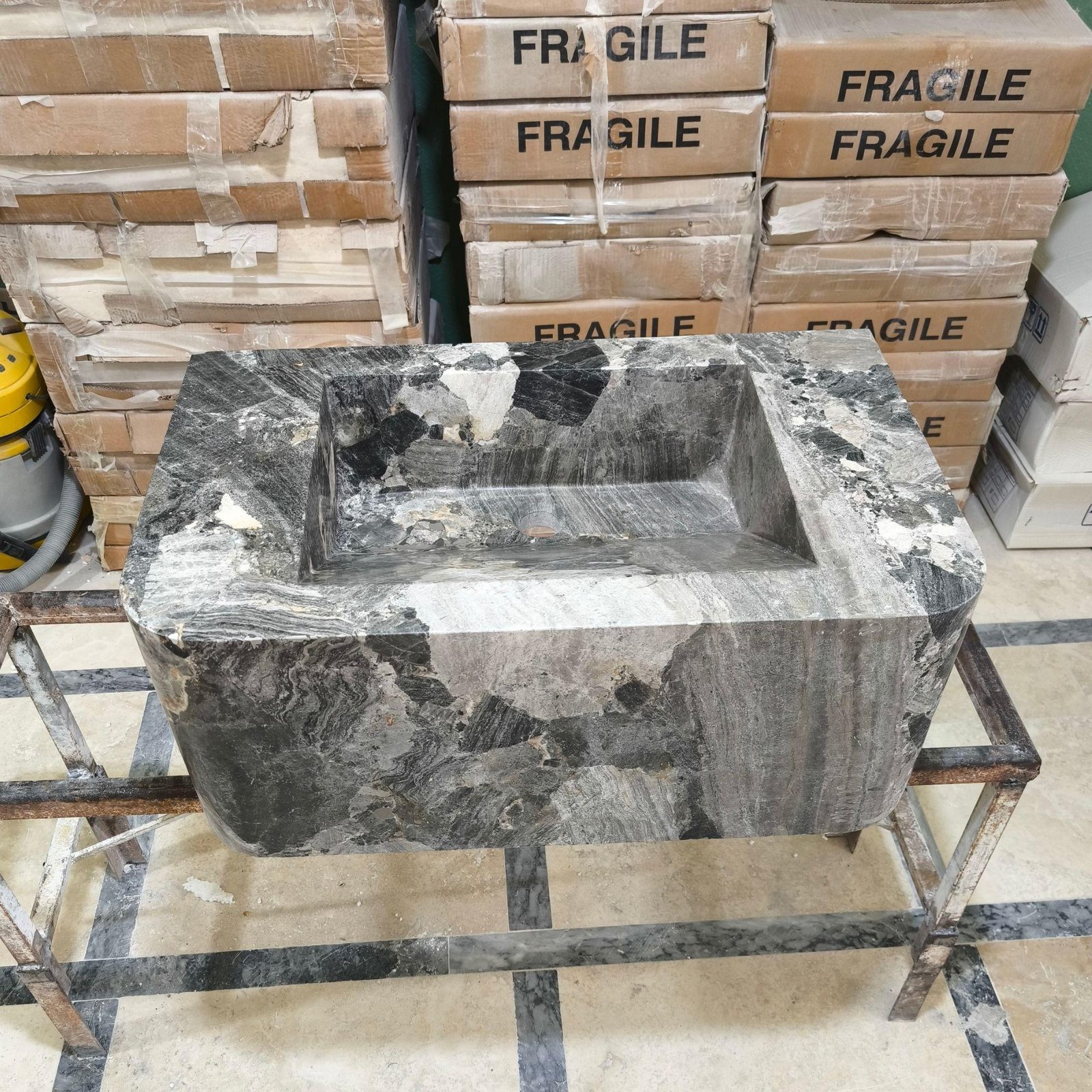 Gri Mermer Duvara Monte Lavabo – El Yapımı Modern Banyo Vanity Basin - Görsel 5