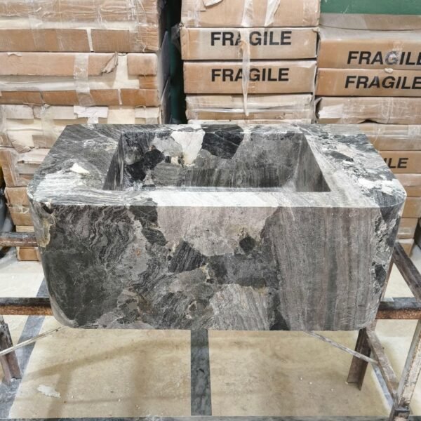 Gri Mermer Duvara Monte Lavabo – El Yapımı Modern Banyo Vanity Basin