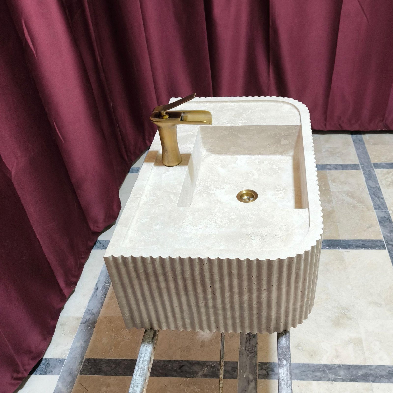 Rustik Traverten Mermer Lavabo – Fluted (Kanallı) Duvara Monte Vanity - Görsel 7