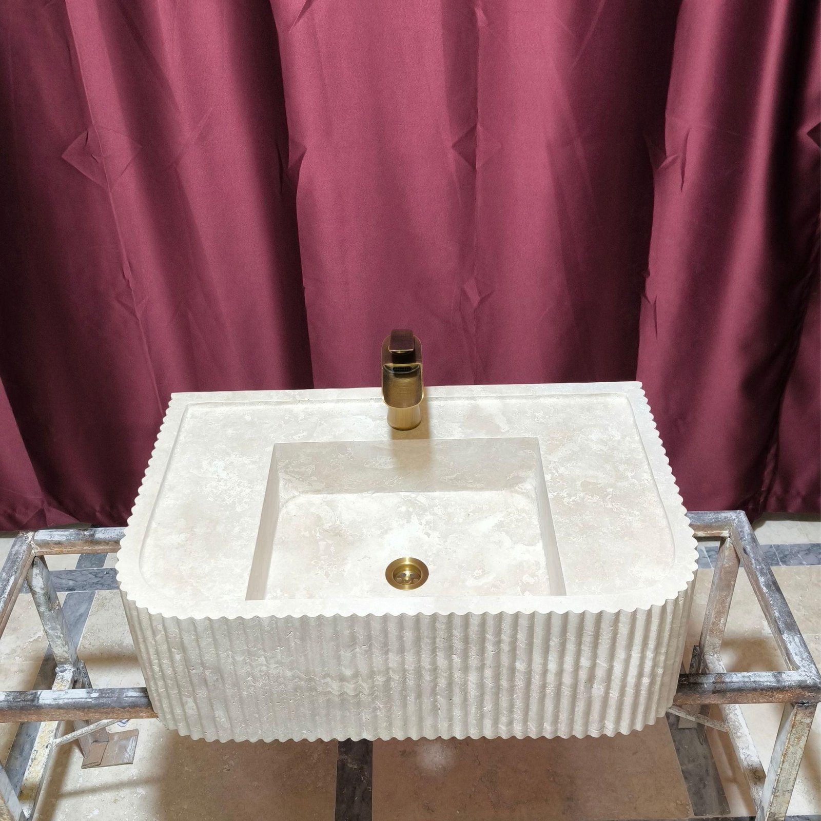 Rustik Traverten Mermer Lavabo – Fluted (Kanallı) Duvara Monte Vanity - Görsel 6