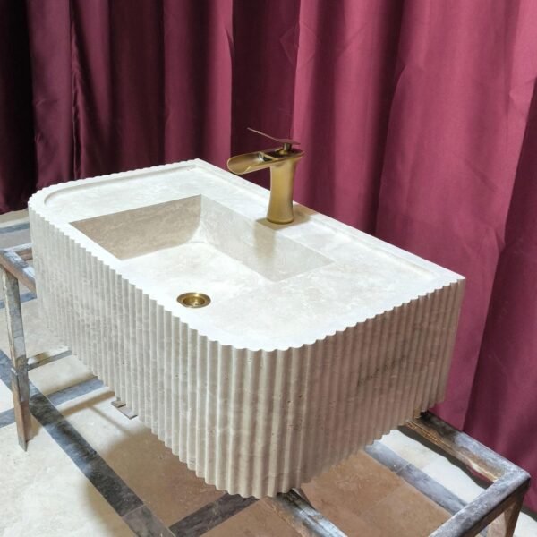 Rustik Traverten Mermer Lavabo – Fluted (Kanallı) Duvara Monte Vanity