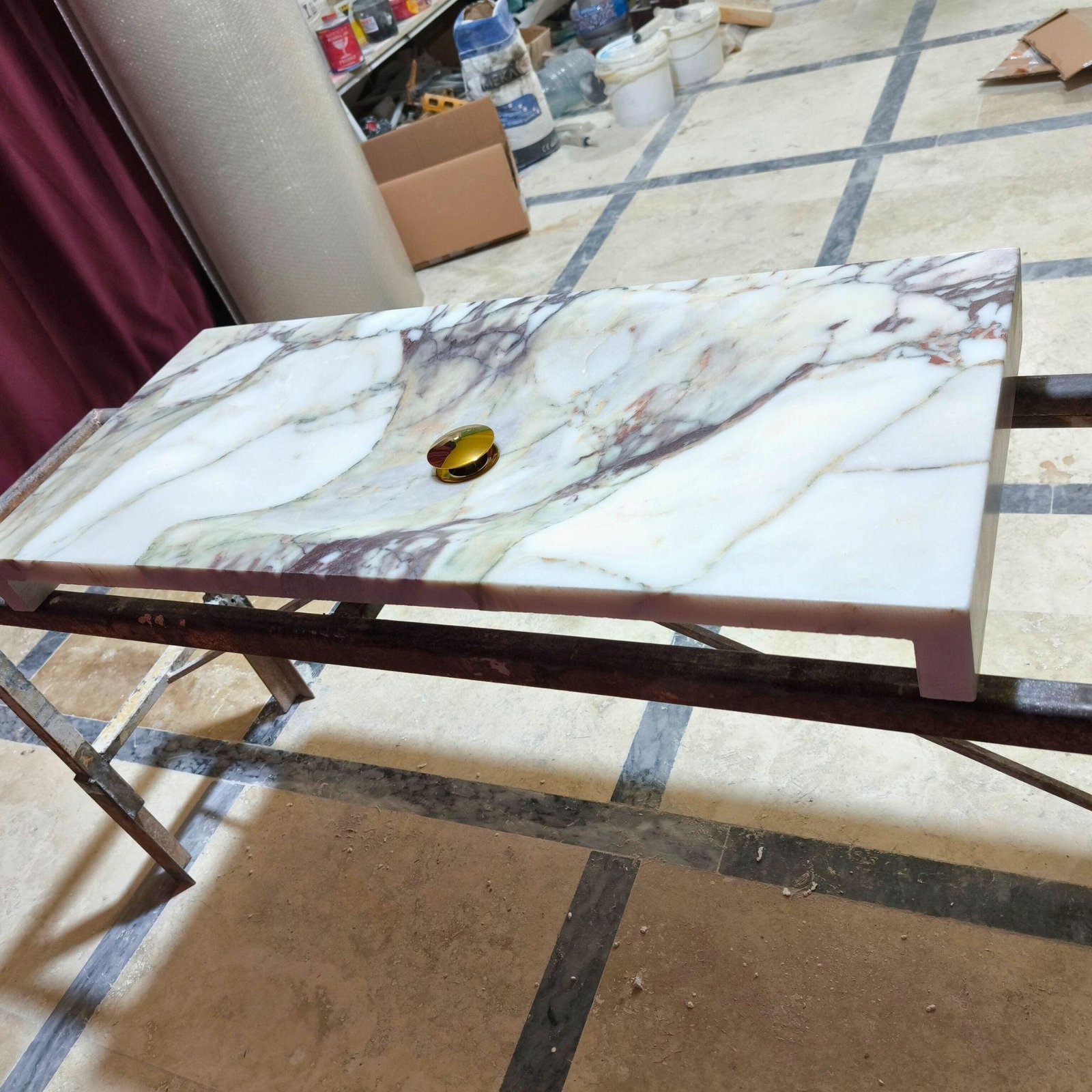 Calacatta Monet Mermer Lavabo – Dikdörtgen Lüks Vessel Sink - Görsel 8