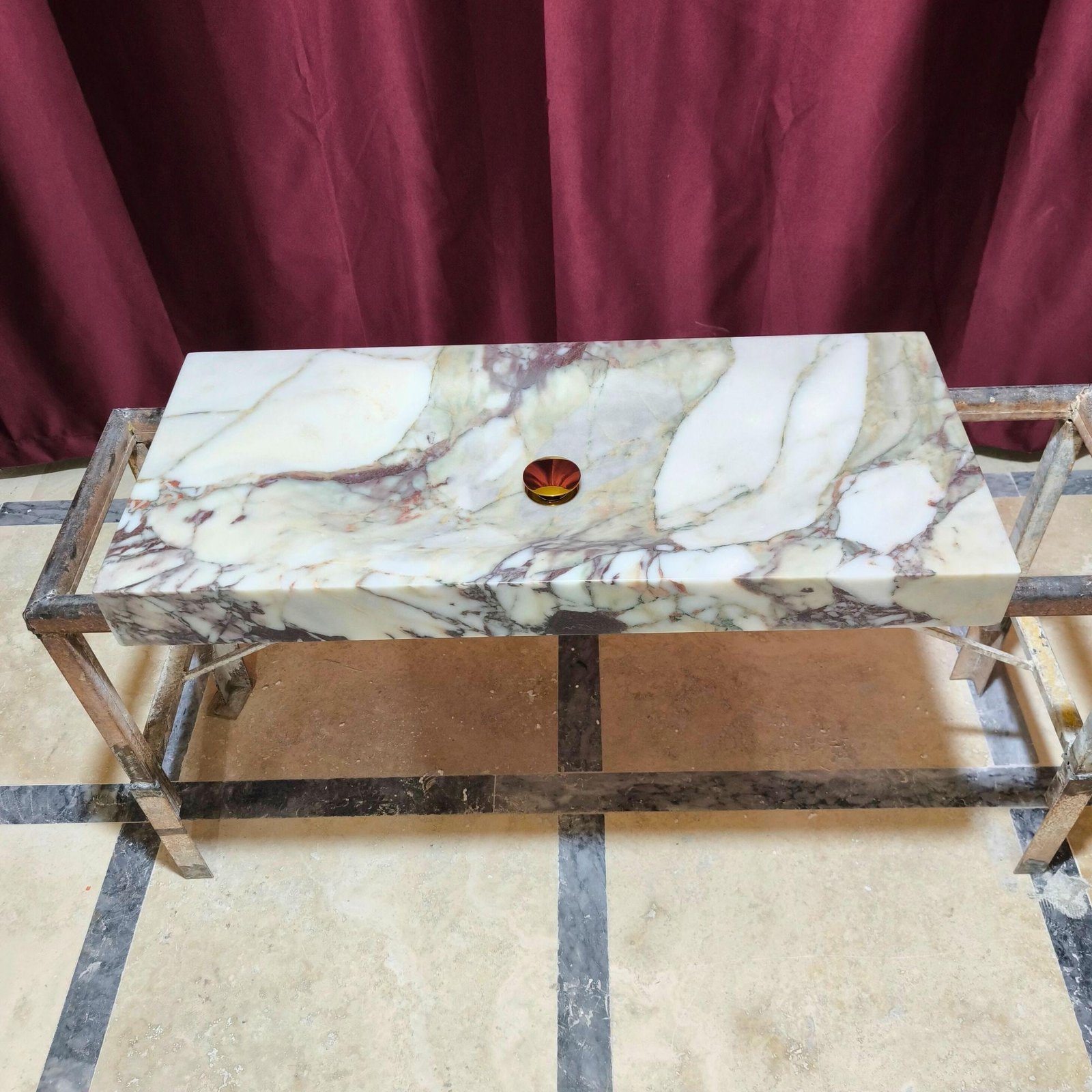 Calacatta Monet Mermer Lavabo – Dikdörtgen Lüks Vessel Sink