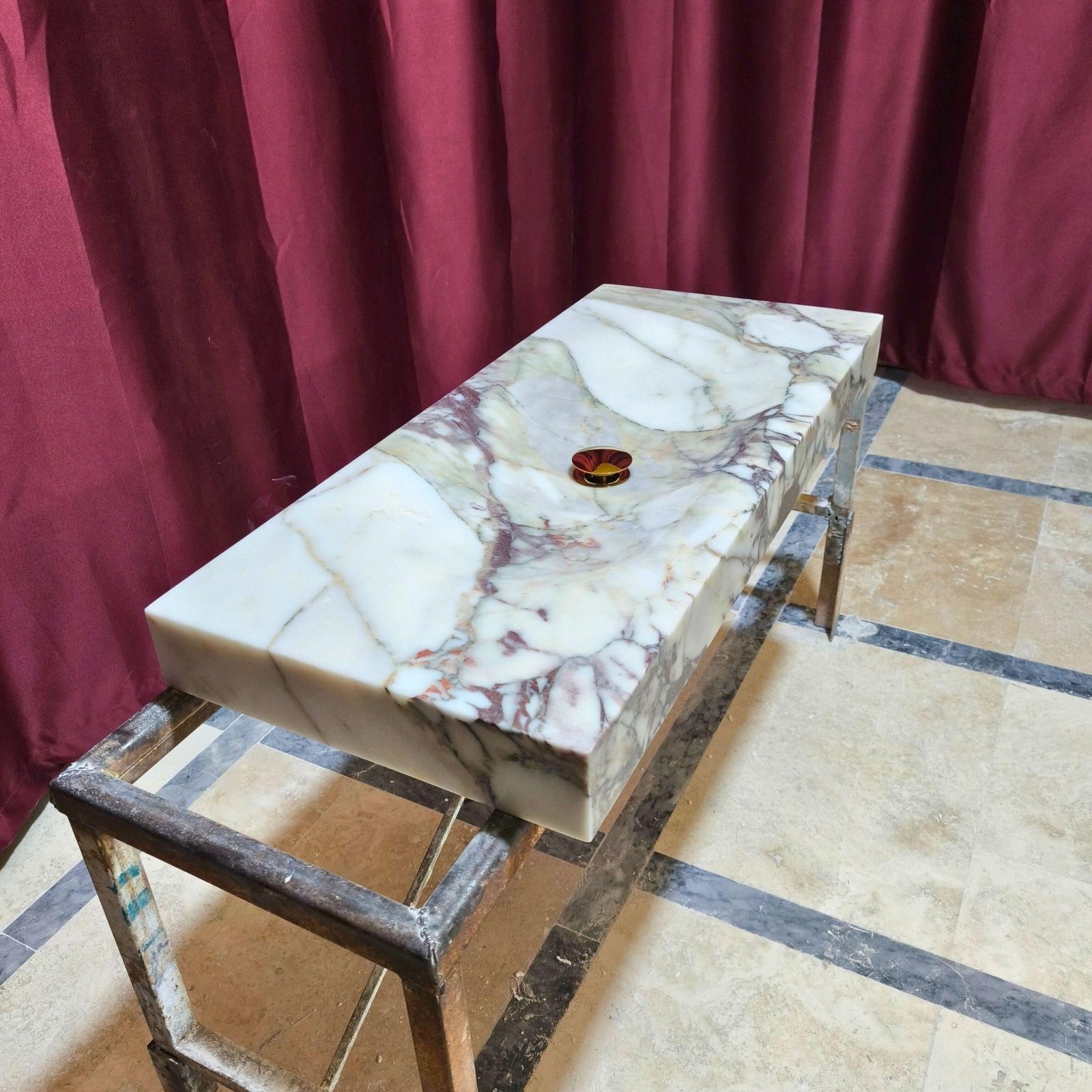 Calacatta Monet Mermer Lavabo – Dikdörtgen Lüks Vessel Sink - Görsel 5