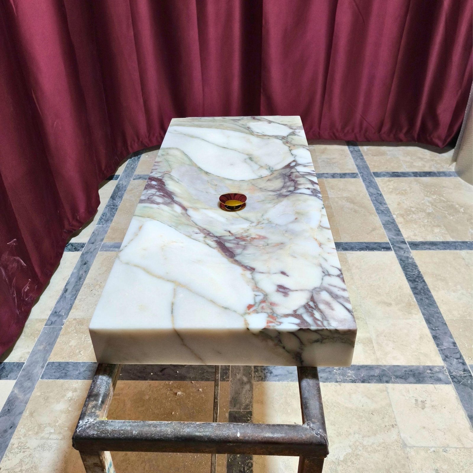 Calacatta Monet Mermer Lavabo – Dikdörtgen Lüks Vessel Sink - Görsel 7