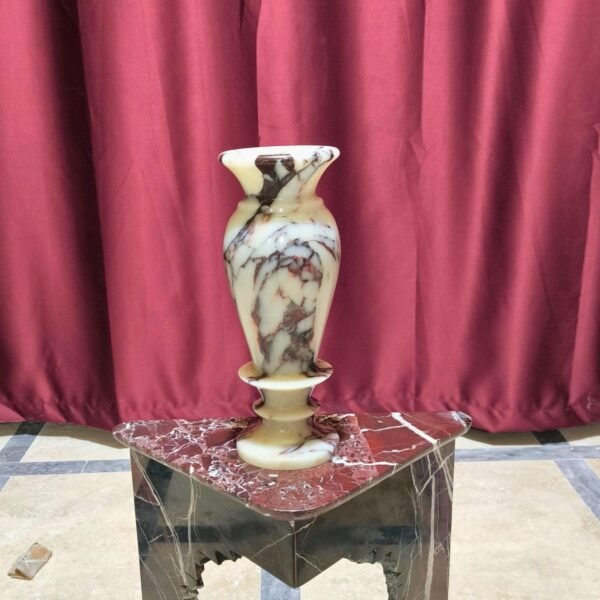 Calacatta Viola Mermer Vazo – Silindirik Formda Lüks Doğal Taş Çiçeklik (35 cm)