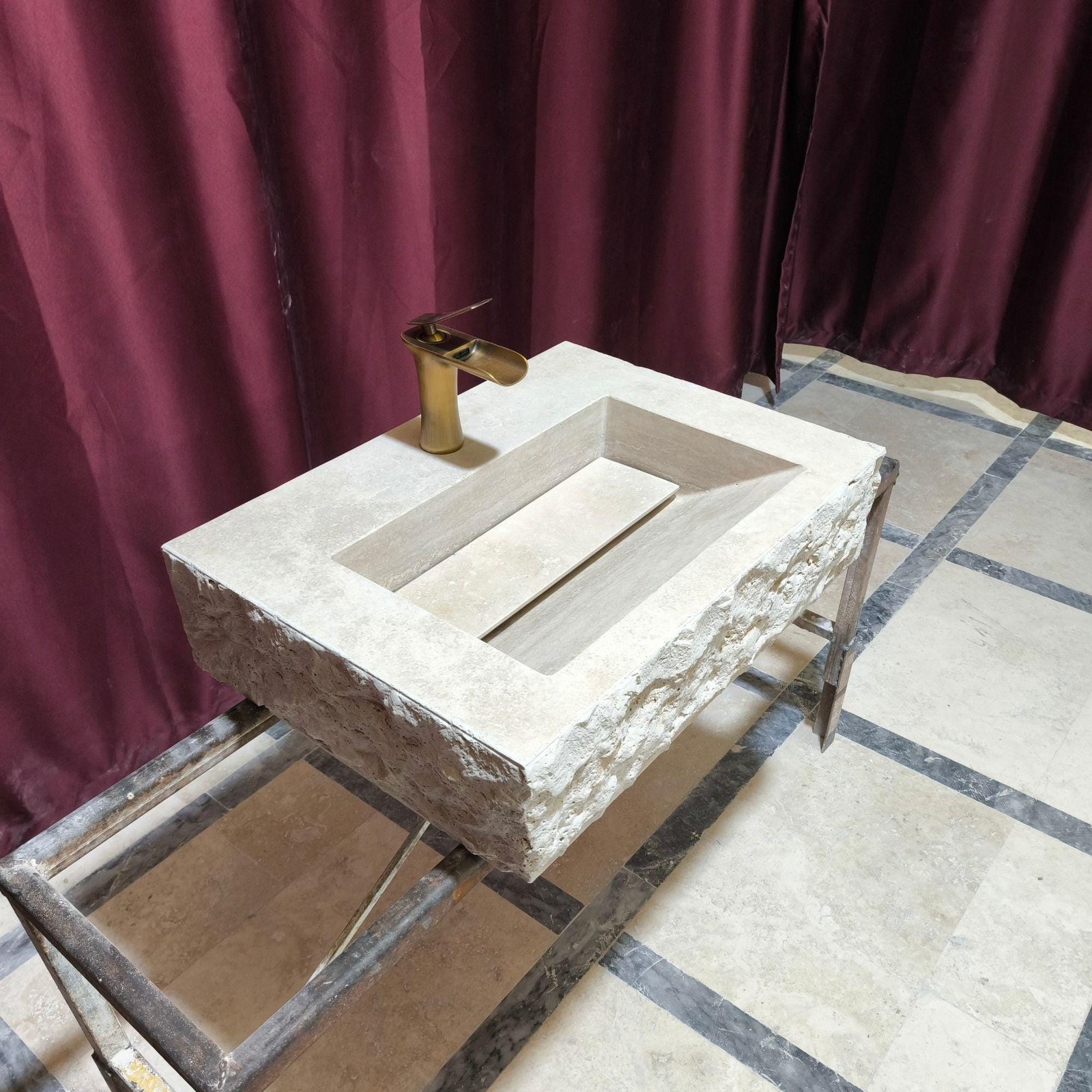 Traverten Mermer Lavabo – Duvara Monte Rustic Stone Vanity - Görsel 8
