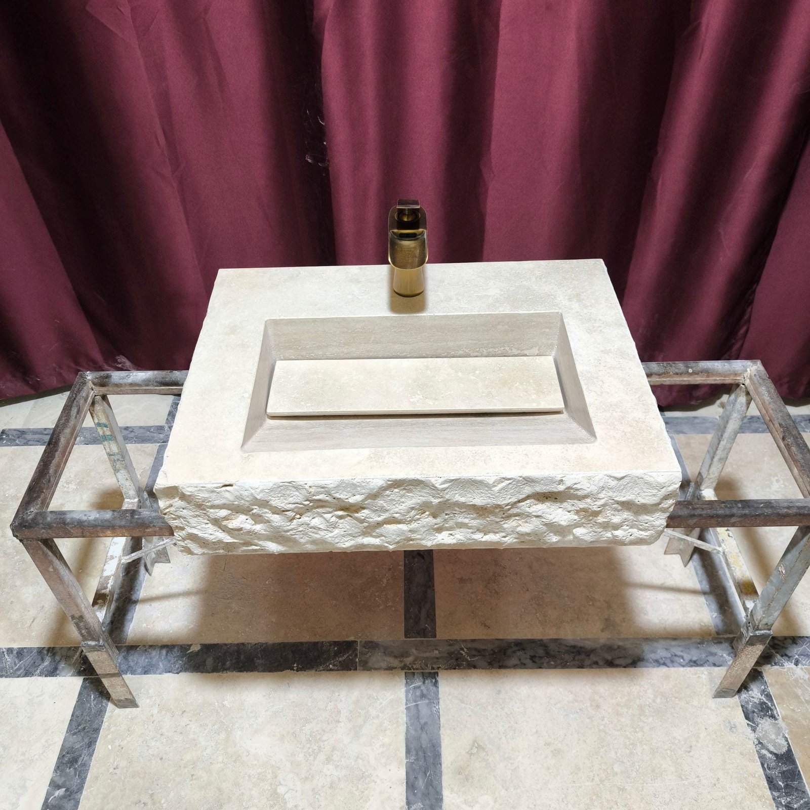 Traverten Mermer Lavabo – Duvara Monte Rustic Stone Vanity