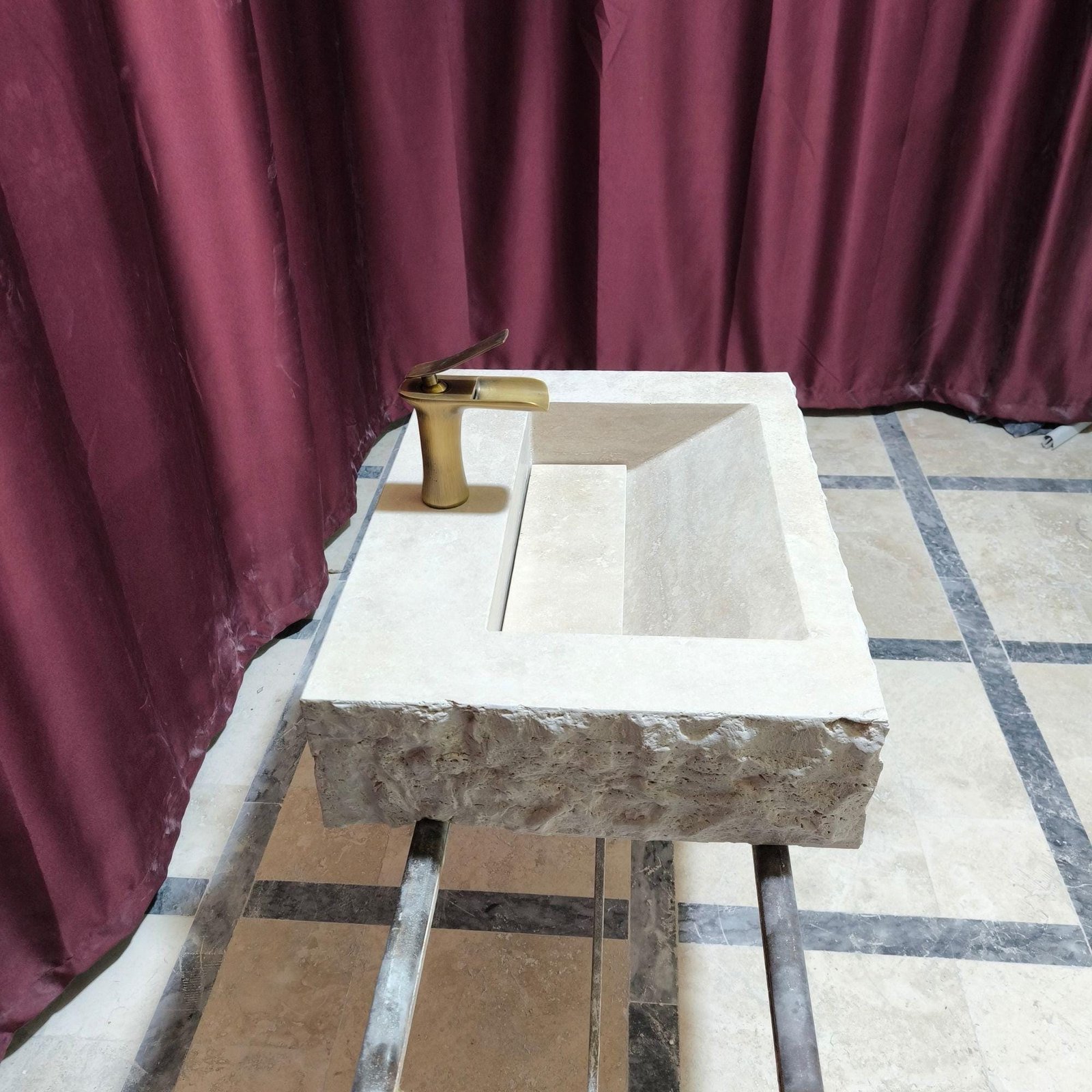 Traverten Mermer Lavabo – Duvara Monte Rustic Stone Vanity - Görsel 4
