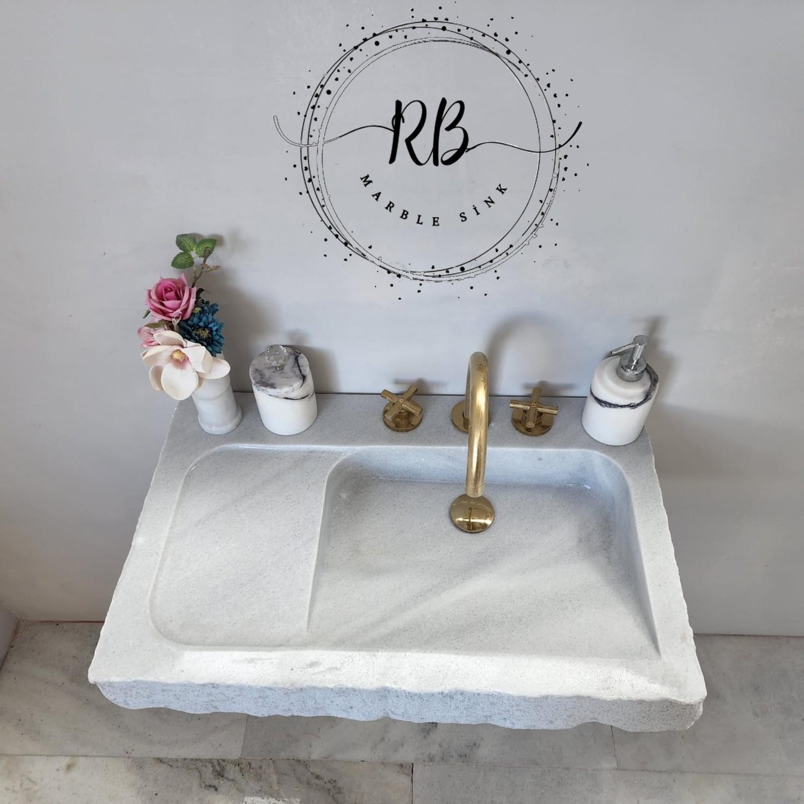 Carrara Mermer Duvara Monte Lavabo – Kompakt Modern Banyo Vanity - Görsel 6