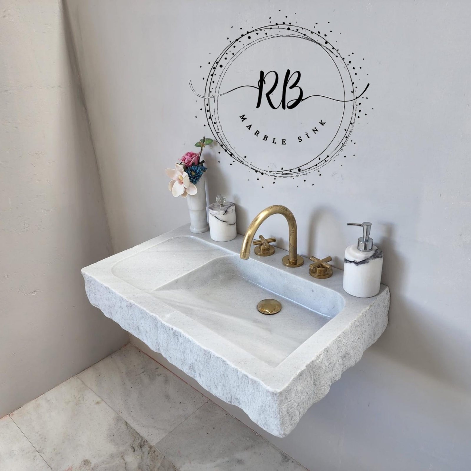 Carrara Mermer Duvara Monte Lavabo – Kompakt Modern Banyo Vanity - Görsel 2