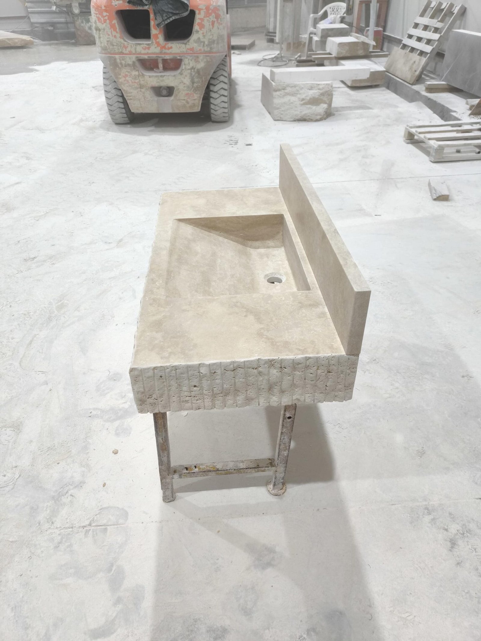 Traverten Mermer Lavabo – Backsplash’lı Duvara Monte Dikdörtgen Vanity - Görsel 5