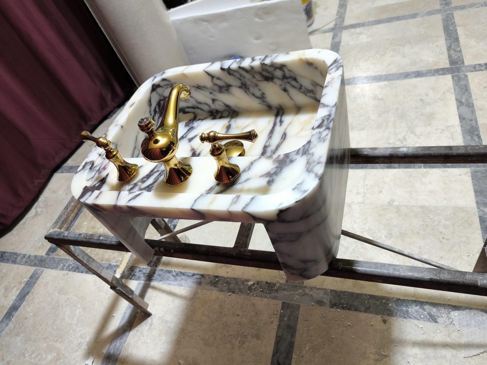 Calacatta Viola Mermer Lavabo – El Oyma Tezgah Üstü Lüks Vanity Basin - Görsel 3