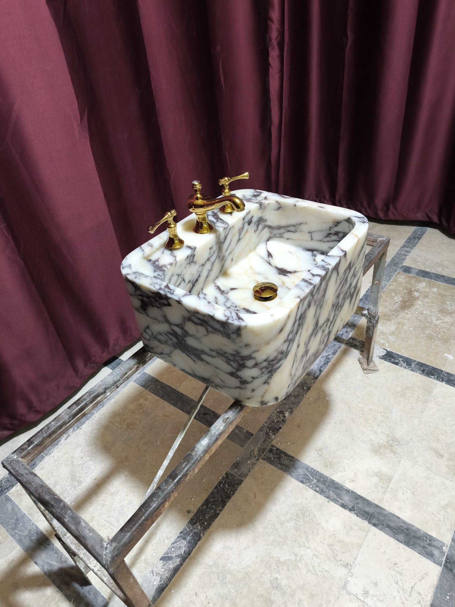 Calacatta Viola Mermer Lavabo – El Oyma Tezgah Üstü Lüks Vanity Basin - Görsel 4