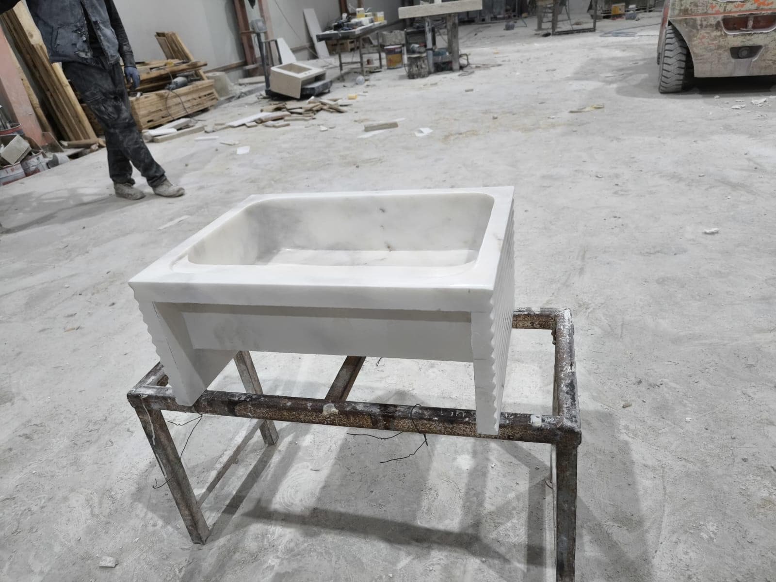 Beyaz Mermer Lavabo – Dikdörtgen Tezgah Üstü Parlak Taş Basin - Görsel 4