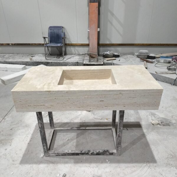Traverten Mermer Lavabo – El Oyma Chiseled (Keski Dokulu) Lüks Vanity