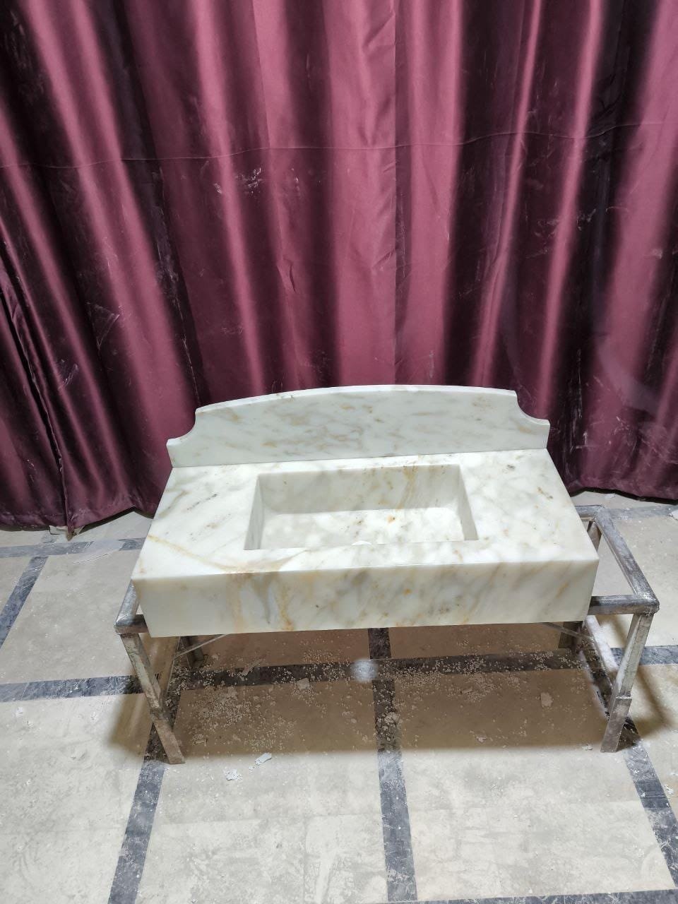 El Yapımı Calacatta Gold Mermer Lavabo – Dikdörtgen Sırt Panelli Banyo Tezgah Lavabosu - Görsel 5