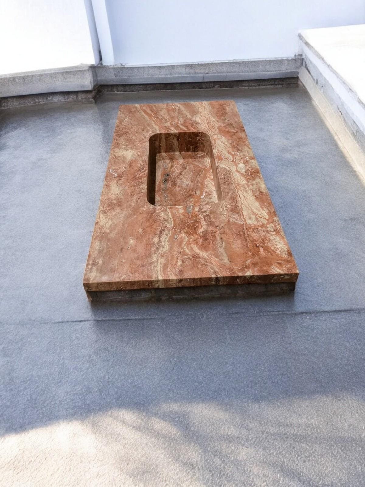 Kırmızı Traverten Lavabo – El Yapımı Rustik Banyo Tezgahı (22x44x5”) - Görsel 7