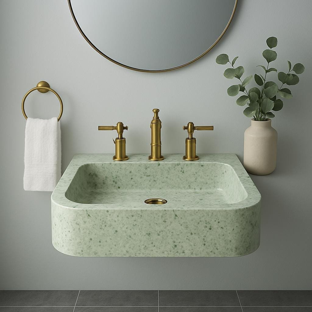 Yeşil Mermer Lavabo – Oval Form Tezgah Üstü Doğal Taş Vessel Sink (24")