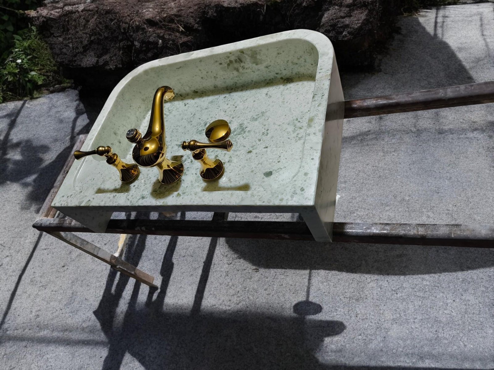 Yeşil Mermer Lavabo – Oval Form Tezgah Üstü Doğal Taş Vessel Sink (24") - Görsel 4