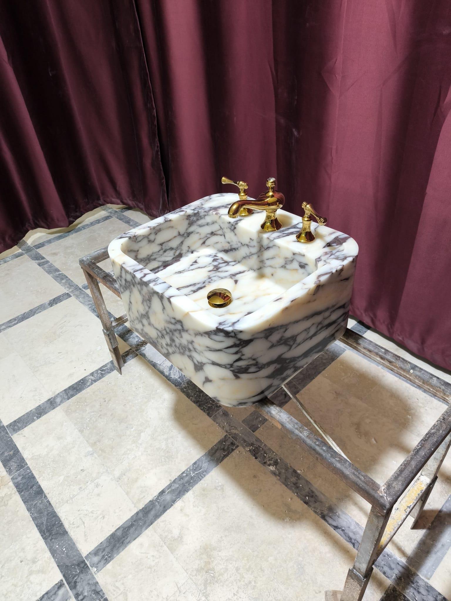 Calacatta Viola Mermer Lavabo – El Oyma Tezgah Üstü Lüks Vanity Basin - Görsel 2