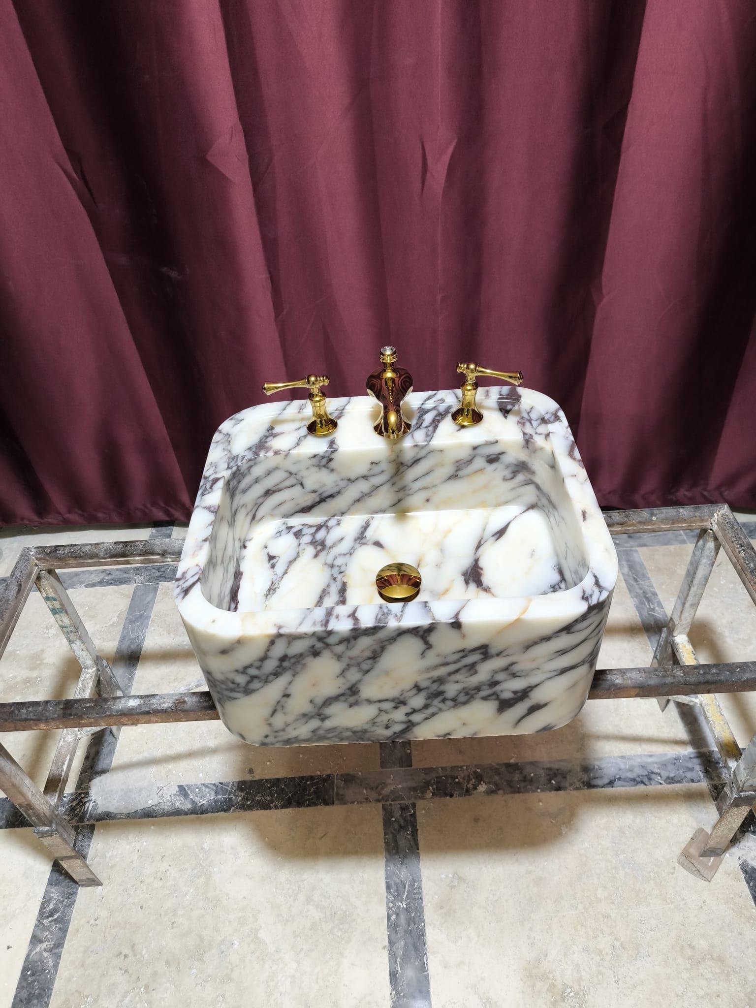 Calacatta Viola Mermer Lavabo – El Oyma Tezgah Üstü Lüks Vanity Basin - Görsel 5