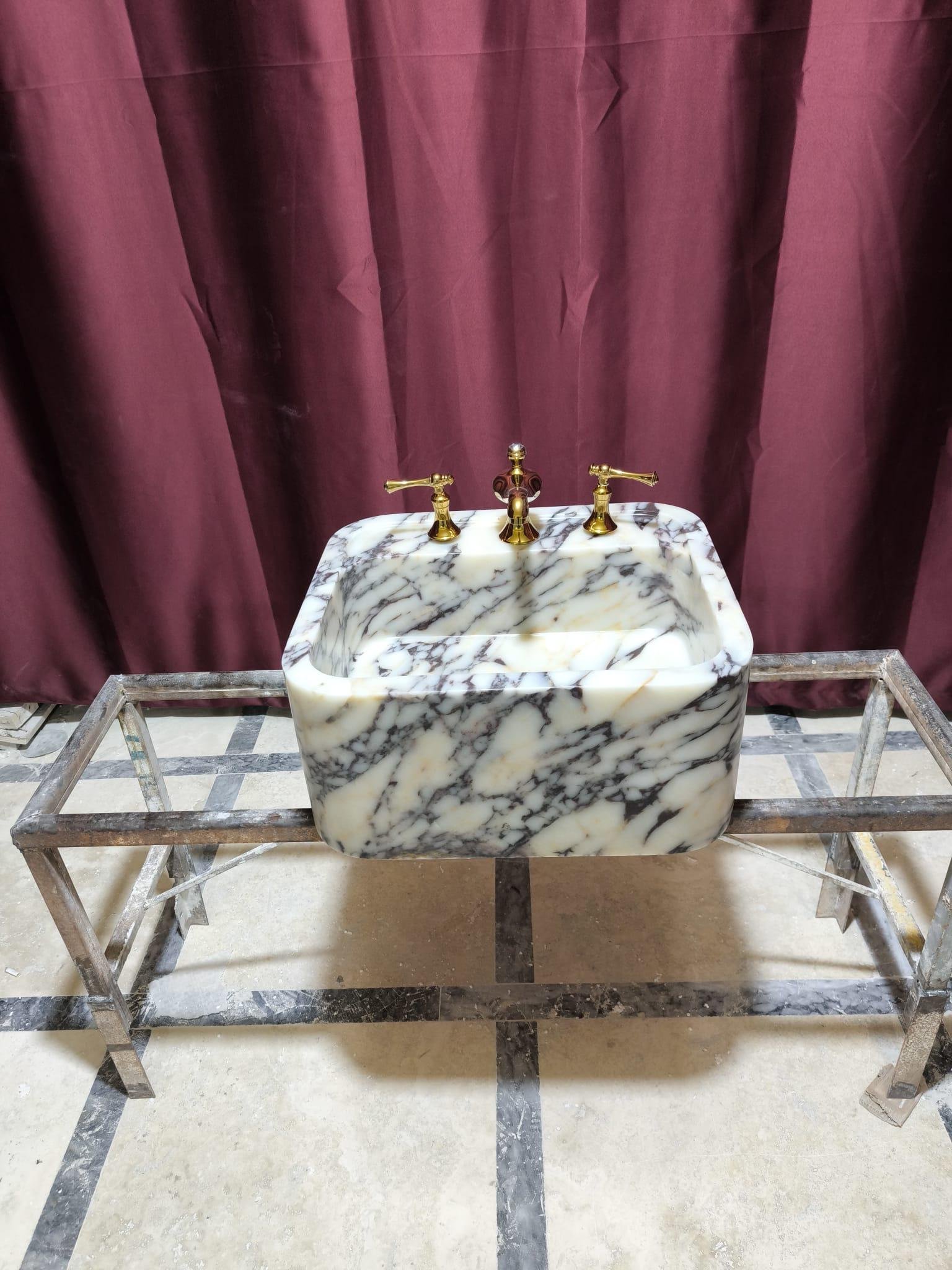 Calacatta Viola Mermer Lavabo – El Oyma Tezgah Üstü Lüks Vanity Basin - Görsel 6