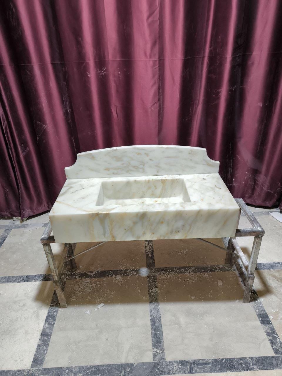 El Yapımı Calacatta Gold Mermer Lavabo – Dikdörtgen Sırt Panelli Banyo Tezgah Lavabosu - Görsel 6