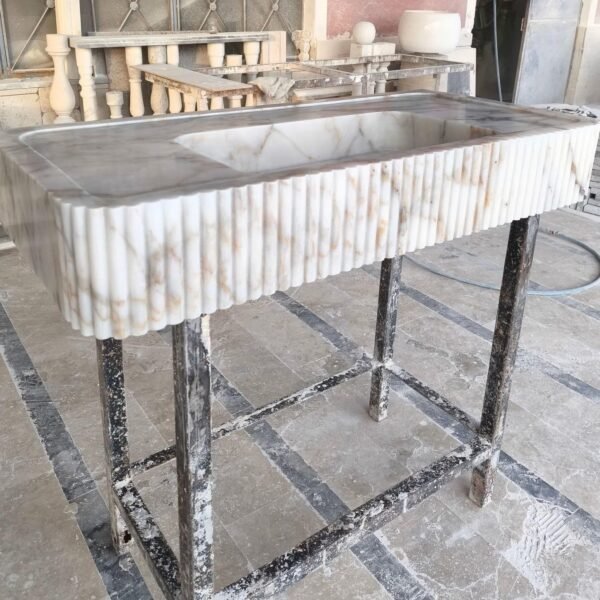 Calacatta Gold Mermer Lavabo – Ribbed Front Duvara Monte Lüks Vanity