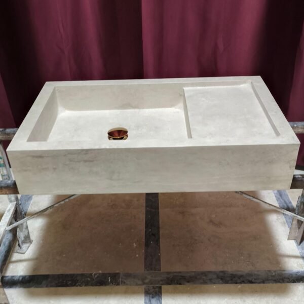 Traverten Mermer Lavabo – Raflı, Modern Minimal Taş Vessel Sink (30")