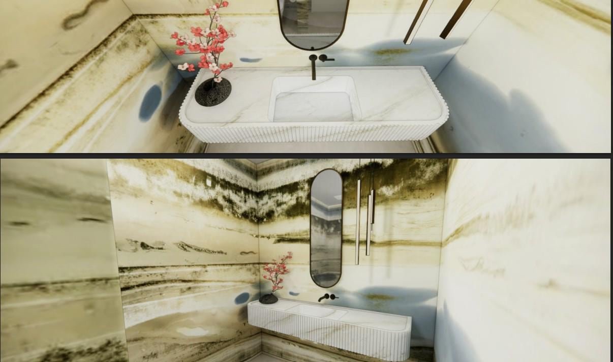 Carrara Mermer Lavabo – Fluted Ön Yüzeyli, Yuvarlatılmış Köşeli Uzun Vanity - Görsel 10