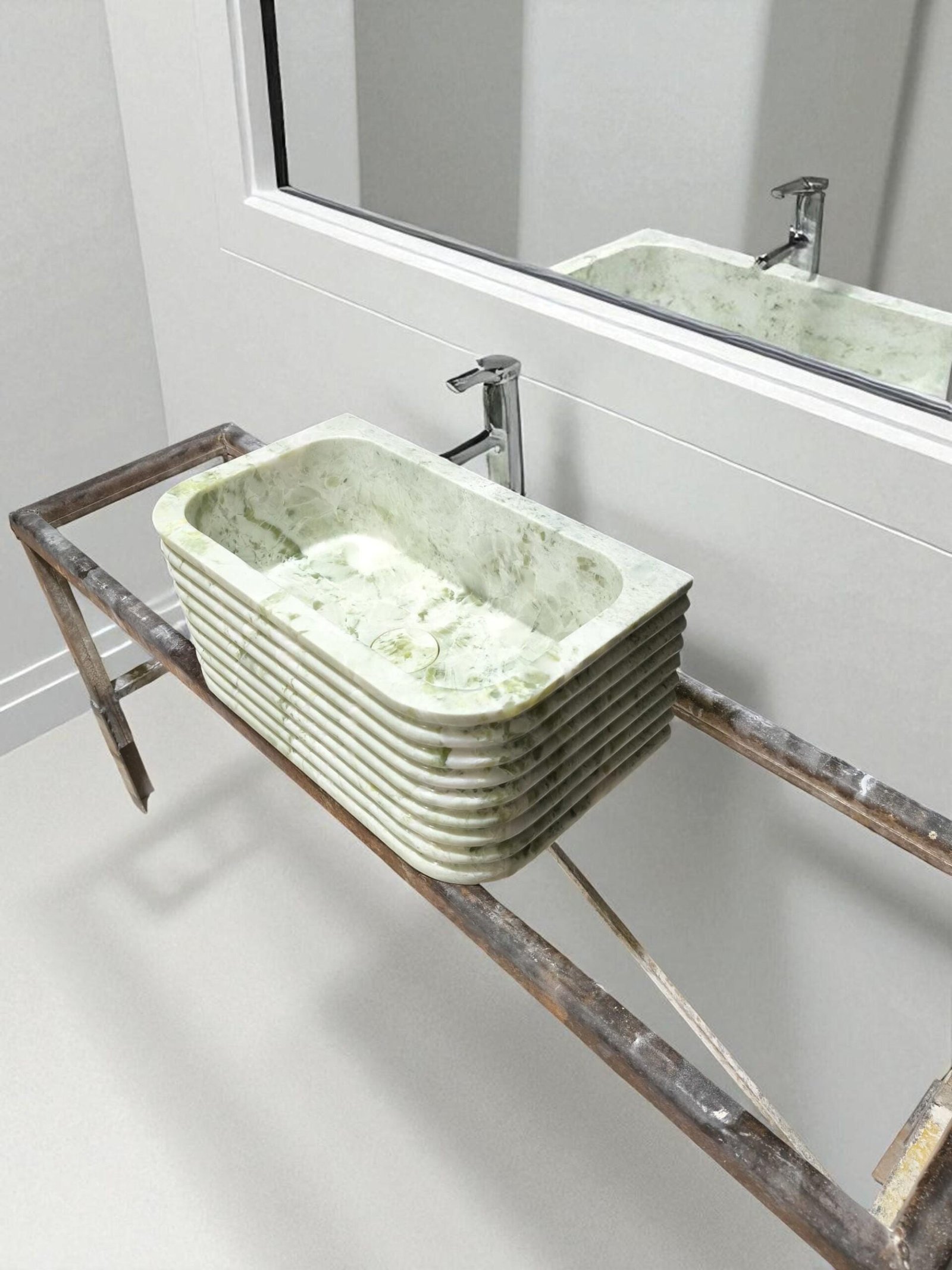Yeşil Mermer Lavabo – Fluted Yüzeyli El Yapımı Minimalist Stone Basin - Görsel 5