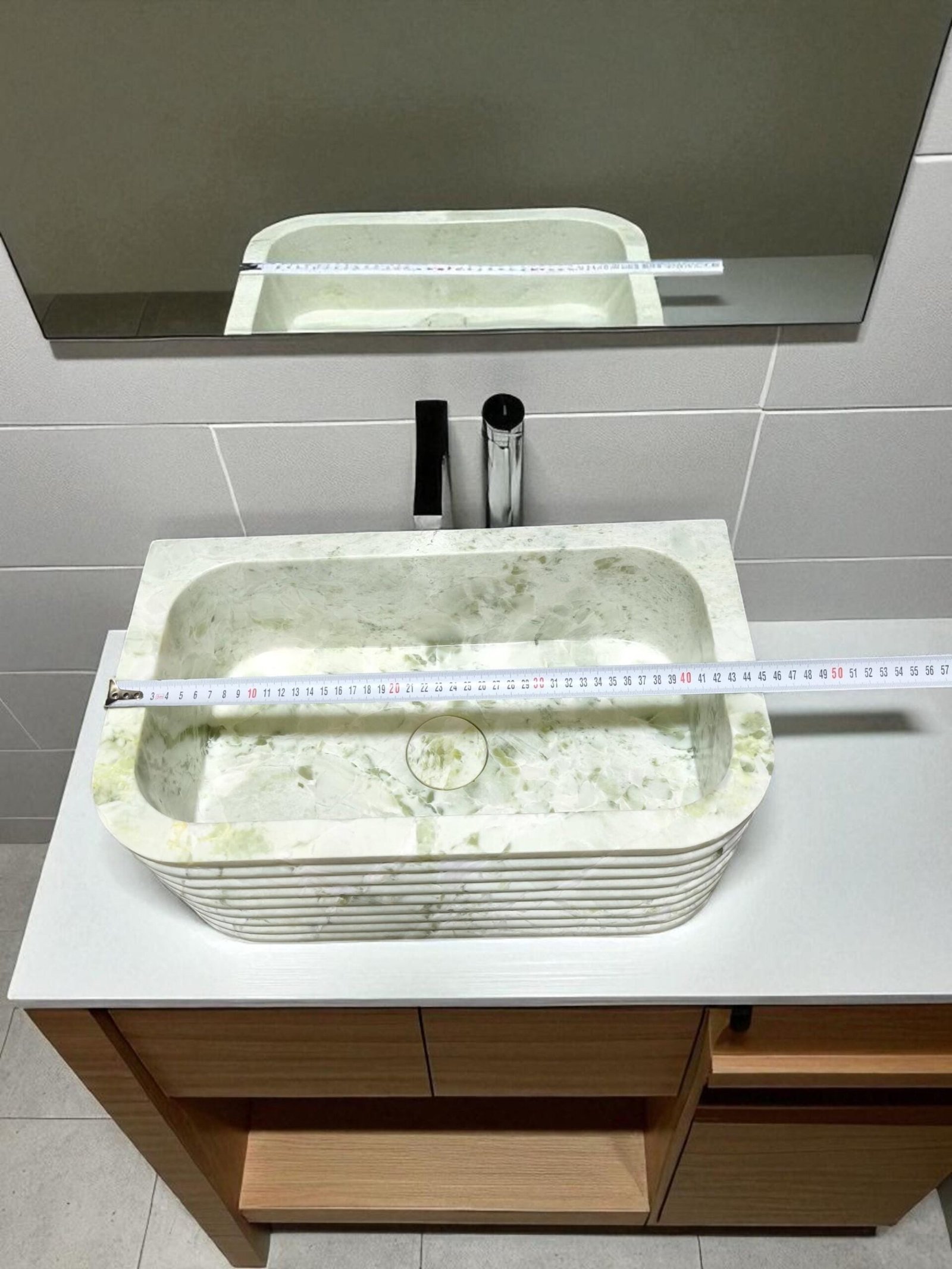 Yeşil Mermer Lavabo – Fluted Yüzeyli El Yapımı Minimalist Stone Basin - Görsel 6