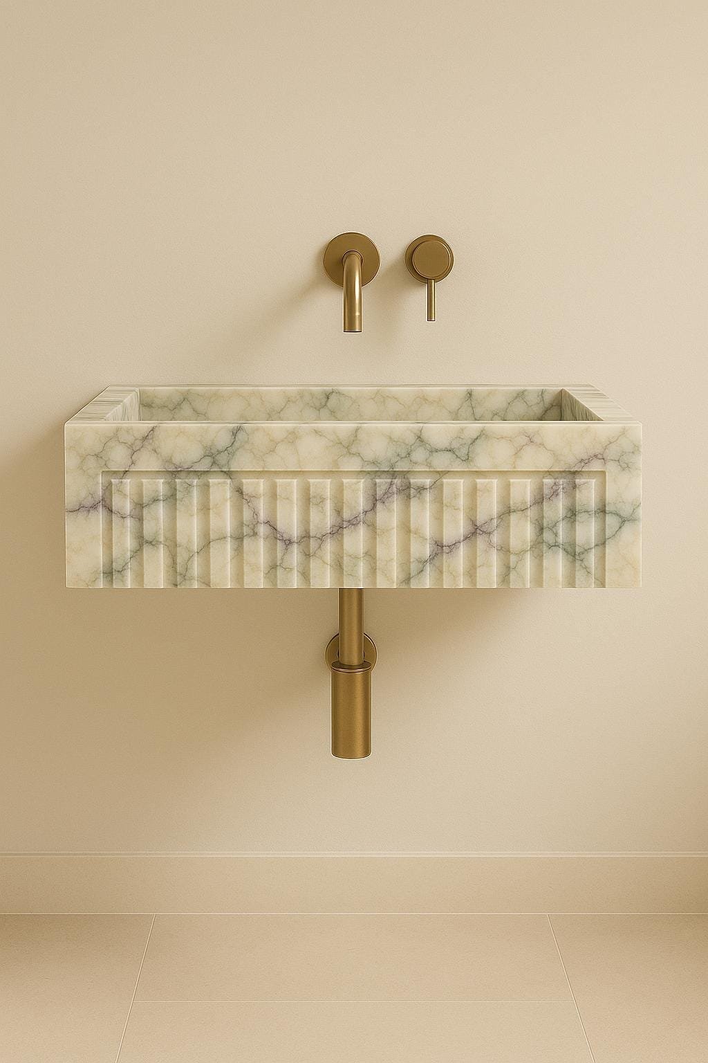 Calacatta Viola Mermer Lavabo – Fluted Ön Yüzeyli Duvara Monte Modern Vanity - Görsel 3