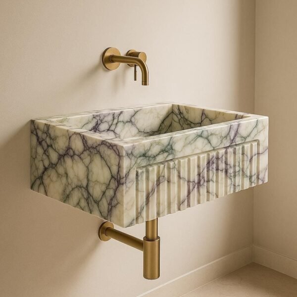 Calacatta Viola Mermer Lavabo – Fluted Ön Yüzeyli Duvara Monte Modern Vanity