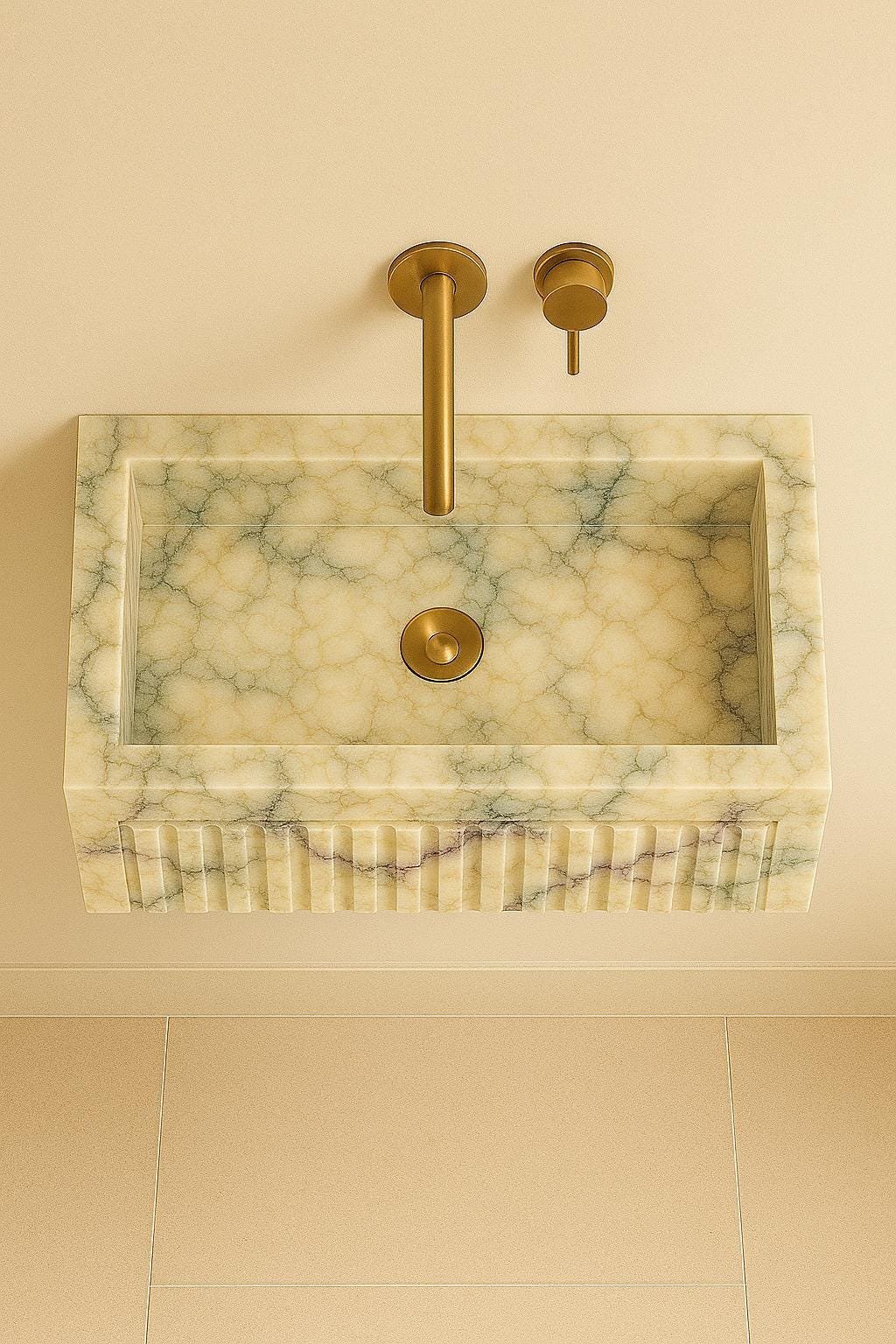 Calacatta Viola Mermer Lavabo – Fluted Ön Yüzeyli Duvara Monte Modern Vanity - Görsel 4